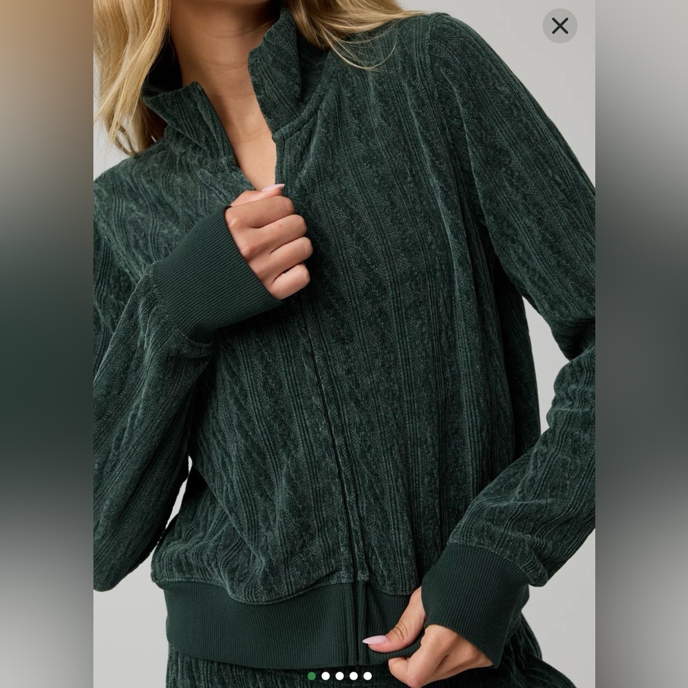 OFFLINE By Aerie Cable Lounge Full Zip Mystical Green Sz  XS